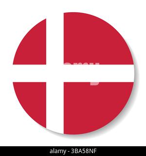 Flag of Denmark. Denmark circular flag logo icon computer vector illustration design. Stock Vector