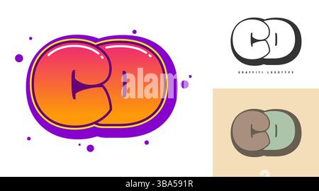 CD logo design for festival or party. Initial letter c and d in graffiti style. Creative modern lettering company name of font typography. Kids trendy Stock Vector