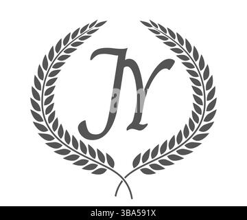 Initial letter J and Y, JY monogram logo design with laurel wreath. Luxury emblem with calligraphy font. Stock Vector