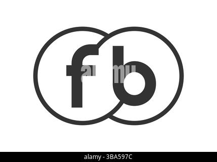 FB business company emblem with outline rounds and letters f b. Logo template of two merged circles for brand identity, logotype. Vector Infinity symb Stock Vector