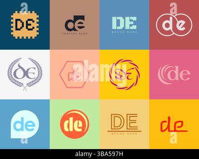 DE logo company template. Letter d and e logotype. Set different classic serif lettering and modern bold text with design elements. Initial font typog Stock Vector