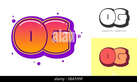 OG logo design for festival or party. Initial letter o and g in graffiti style. Creative modern lettering company name of font typography. Kids trendy Stock Vector