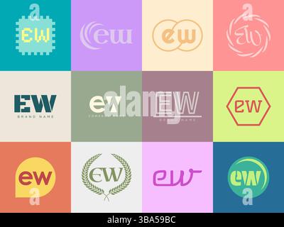 EW logo company template. Letter e and w logotype. Set different classic serif lettering and modern bold text with design elements. Initial font typog Stock Vector