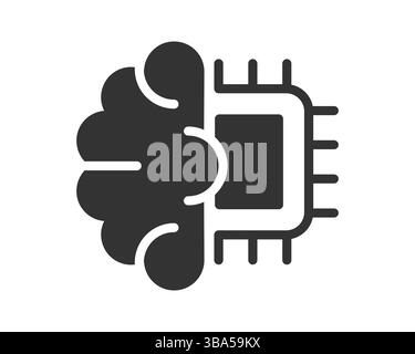 Illustrative icon combining a human brain with a computer chip. Represents artificial intelligence, technology, and innovation. Great for tech, scienc Stock Vector