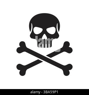 Solid black skull and crossbones, isolated on a white background.  The design is simple, flat, and easily recognizable. Stock Vector