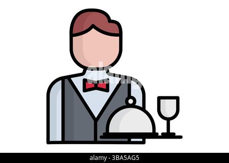 Waiter icon. colored outline icon style. catering elements vector illustration Stock Vector