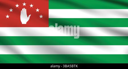 Flag of Abkhazia. Abkhazia flag official colors and proportion digital vector illustration. Wavy flag. Pleated flag. Stock Vector