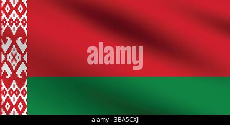 Flag of Belarus. Belarus flag official colors and proportion digital vector illustration. Wavy flag. Pleated flag. Stock Vector