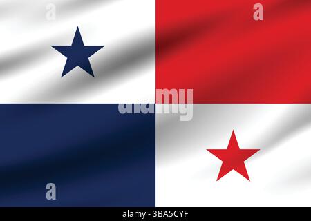 Flag of Panama. Panama flag official colors and proportion digital vector illustration. Wavy flag. Pleated flag. Stock Vector