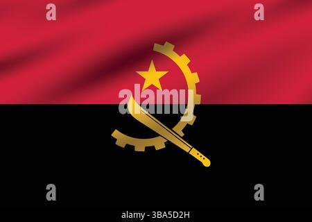 Flag of Angola. Angola flag official colors and proportion digital vector illustration. Wavy flag. Pleated flag. Stock Vector