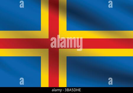 Flag of Aland. Aland flag official colors and proportion digital vector illustration. Wavy flag. Pleated flag. Stock Vector
