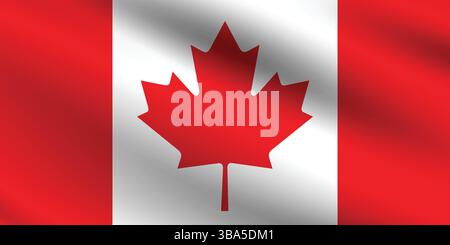 Flag of Canada. Canada flag official colors and proportion digital vector illustration. Wavy flag. Pleated flag. Stock Vector