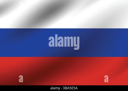 Flag of Russia. Russia flag official colors and proportion digital vector illustration. Wavy flag. Pleated flag. Stock Vector