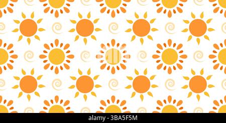 Seamless pattern of colorful sun. Ideal for summer, beach, or skincare designs Stock Vector
