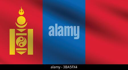 Flag of Mongolia. Mongolia flag official colors and proportion digital vector illustration. Wavy flag. Stock Vector