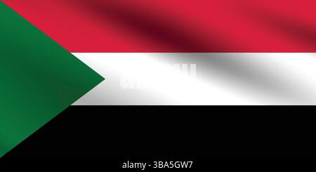 Flag of Sudan. Sudan flag official colors and proportion digital vector illustration. Wavy flag. Stock Vector