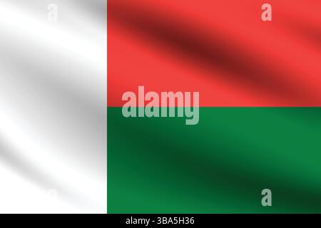 Flag of Madagascar. Madagascar flag official colors and proportion digital vector illustration. Wavy flag. Stock Vector