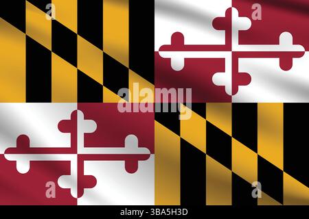Flag of Maryland. Maryland flag official colors and proportion digital vector illustration. Wavy flag. Stock Vector