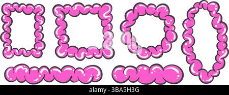 Abstract cloud shapes. Funky pink playful elements of graffiti soap suds. Retro blobs of cartoon bubbles. Groovy manga smoke. Vector funny frames on Stock Vector
