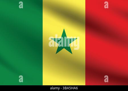 Flag of Senegal. Senegal flag official colors and proportion digital vector illustration. Wavy flag. Stock Vector