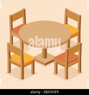 Modern round table and four chairs. Vector illustration. Business negotiations, meeting, discussion, modern interior. Infographic elements. Stock Vector