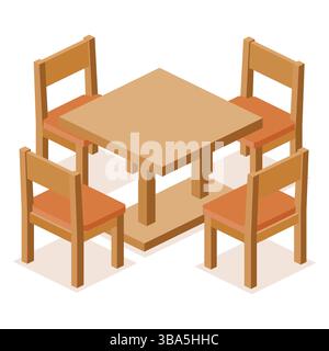 Modern table and four chairs on white background. Vector illustration. Stock Vector