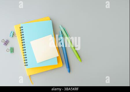 Composition of Various School and Office Stationery, Notebook and Sticky Note. High quality photo Stock Photo