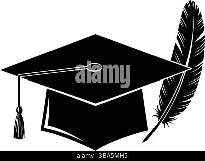 Graduation Cap and Feather Quill Icon Stock Vector
