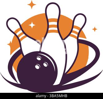 Bowling Pins and Ball Icon – Stylized Sports Illustration Stock Vector