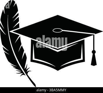 Graduation Cap and Feather Quill Icon Stock Vector