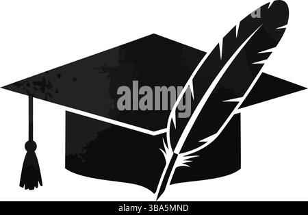Graduation Cap and Feather Quill Icon Stock Vector