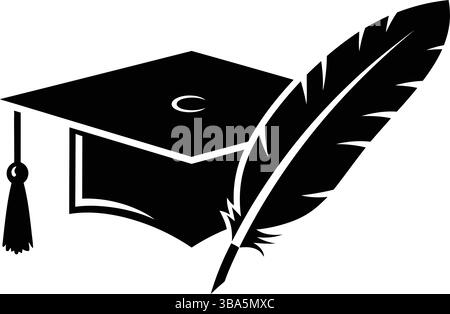 Graduation Cap and Feather Quill Icon Stock Vector