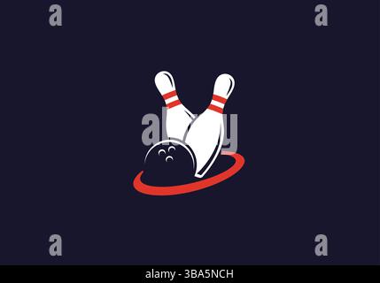 Bowling Pins and Ball Icon – Stylized Sports Illustration Stock Vector