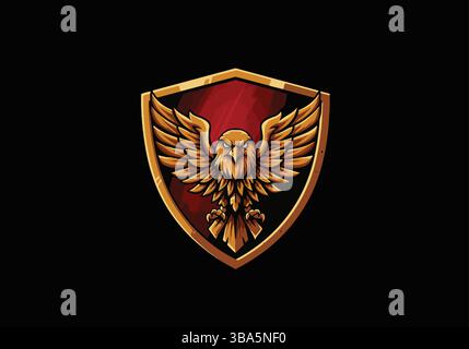 Golden Eagle Shield Emblem on Red Background Stock Vector