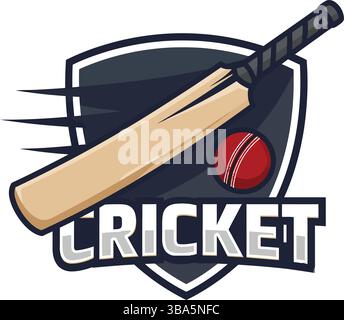 Cricket Logo with Bat, Ball, and Shield Emblem Stock Vector
