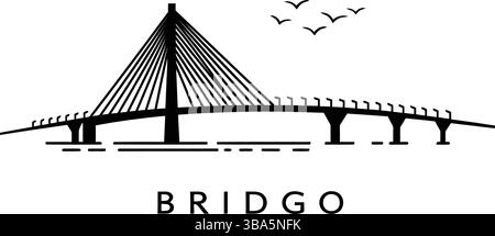 Modern Cable-Stayed Bridge with Birds and Typography Stock Vector