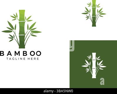 Bamboo Logo Design with Green Stalk and Leaf Elements Stock Vector
