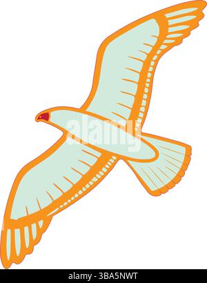 Minimalist colorful flying bird vector illustration with outstretched wings, stylized digital line art for tattoos, logos, or nature-inspired designs. Stock Vector