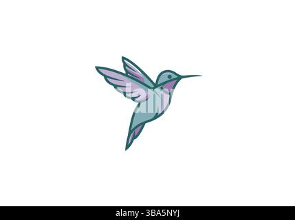 Vibrant Hummingbird Illustration in Teal and Purple Stock Vector