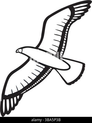 Minimalist black and white bird vector illustration with outstretched wings, stylized digital line art for tattoos, logos, or nature-inspired designs. Stock Vector