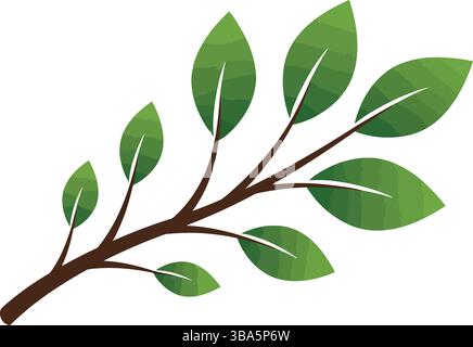 Simple Tree Branch Illustration with Green Leaves Stock Vector