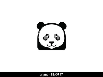 Minimalist Panda Face Illustration with Black and White Contrast Stock Vector