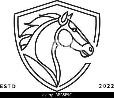 Minimalist Horse Head Logo in Shield Emblem Stock Vector