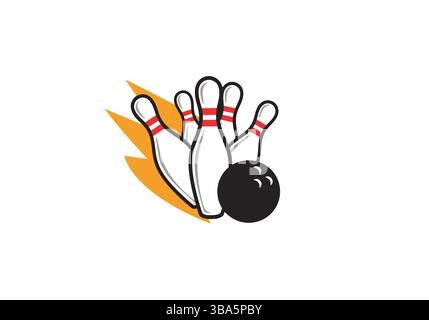 Bowling Ball Striking Pins Illustration Stock Vector