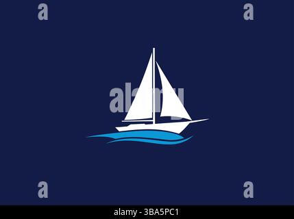 Minimalist Sailboat Silhouette on Blue Waves Stock Vector