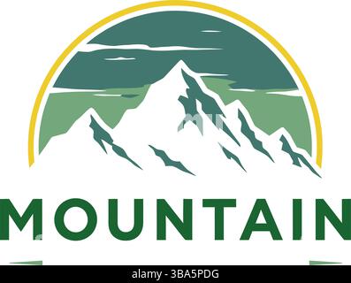 Bold Mountain Logo with Stylized Green and Yellow Borders Stock Vector