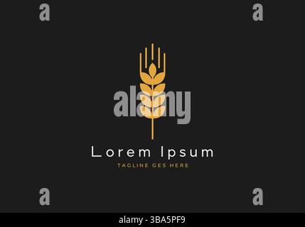 Elegant Golden Wheat Logo on Black Background Stock Vector