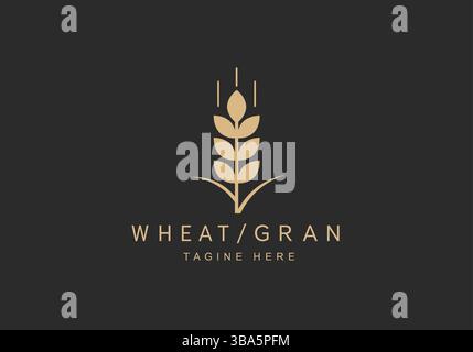 Golden Wheat Stalk Logo on Dark Background Stock Vector