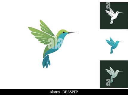 Colorful Hummingbird Logo with Elegant Variations Stock Vector