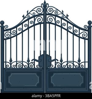 Ornate Wrought Iron Gate with Decorative Scrollwork Stock Vector